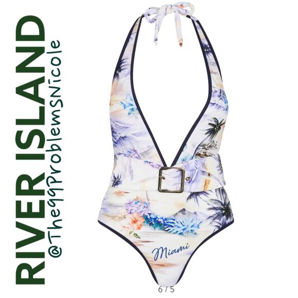 River Island Halter One Piece Swimsuit - Picture 1 of 9